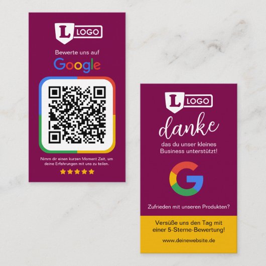 Google Bewertungskarte mit QR code  名刺 (正面/裏面)