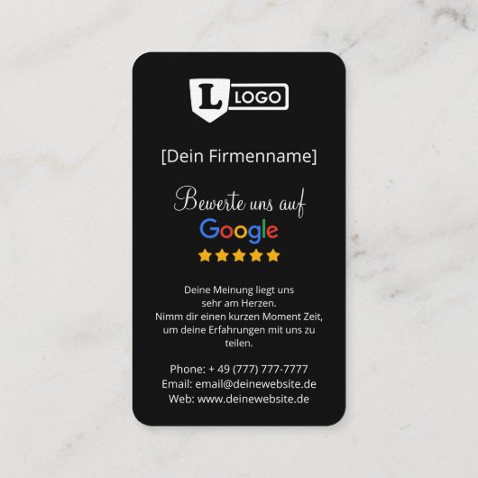 Google Bewertungskarte mit QR code 名刺 (裏面)