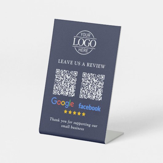 Google & FacebookレビューQRコード ビジネスロゴ 台座サイン (正面)