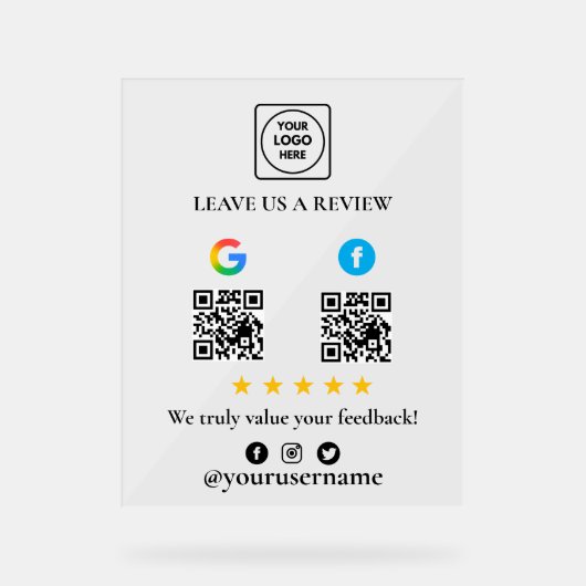 Google Facebook Review QR Acrylic Sign アクリルサイン (正面)