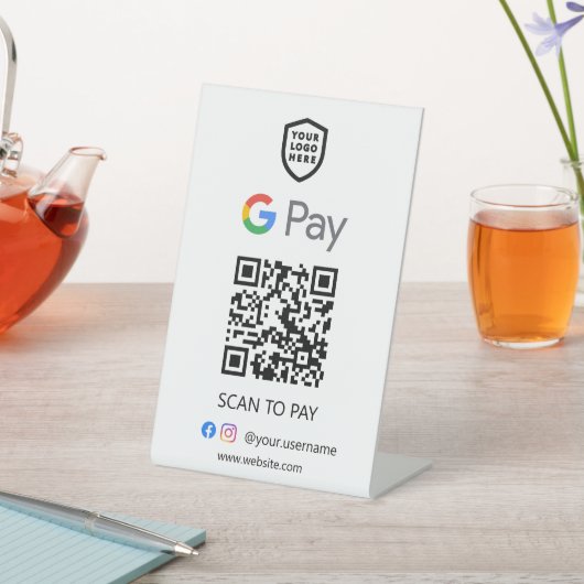Google Pay QRコード支払 |支払い対象の白いスキャン 台座サイン (インサイチュ)