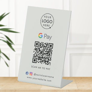 Google Pay QRコード  非接触決済グレー 台座サイン