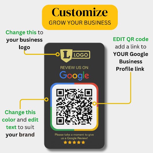 Google Review Business Cards with QR Code Charcoal 名刺