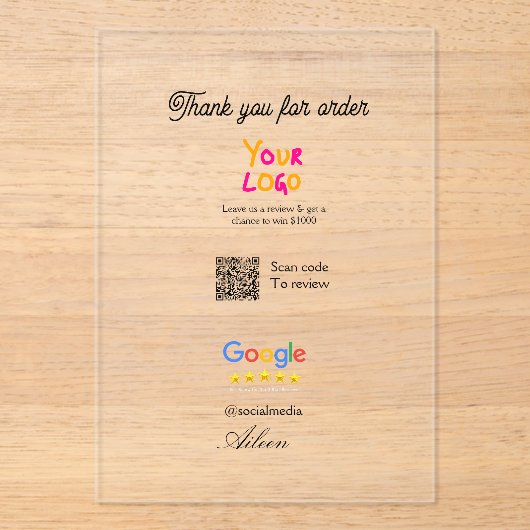 Google review business logo website scan QR code アクリル招待状 (正面)
