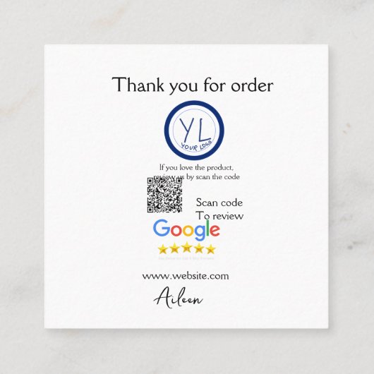 Google review business logo website scan QR code スクエア名刺 (裏面)