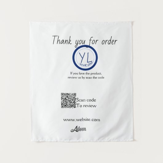 Google review business logo website scan QR code タペストリー (正面)