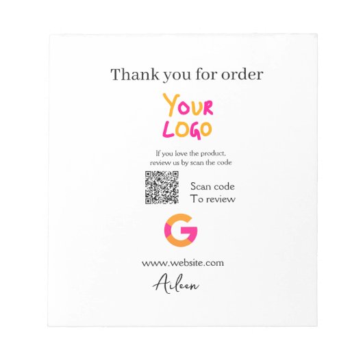 Google review business logo website scan QR code ノートパッド (正面)