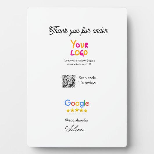 Google review business logo website scan QR code フォトプラーク (正面)