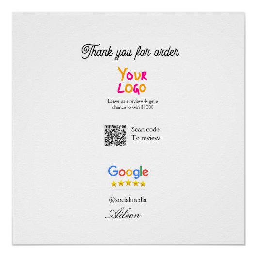Google review business logo website scan QR code ポスター (正面)