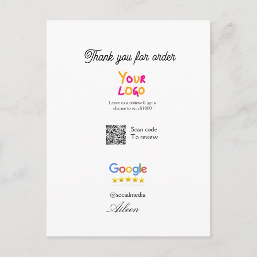 Google review business logo website scan QR code ポストカード (正面)