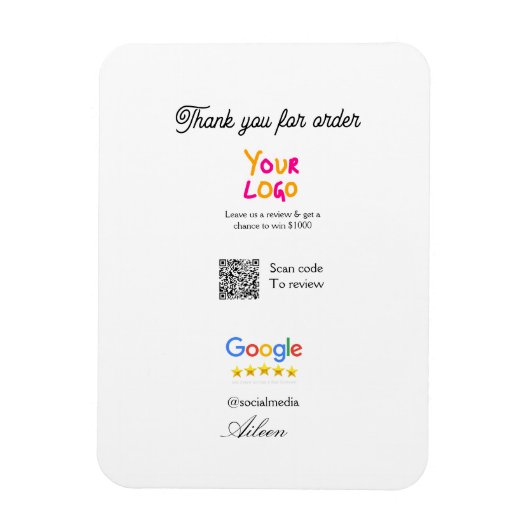 Google review business logo website scan QR code マグネット (縦)