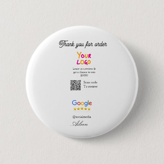 Google review business logo website scan QR code 缶バッジ (正面)