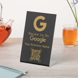 Google Review QR Code Black Gold Pedestal Sign 台座サイン