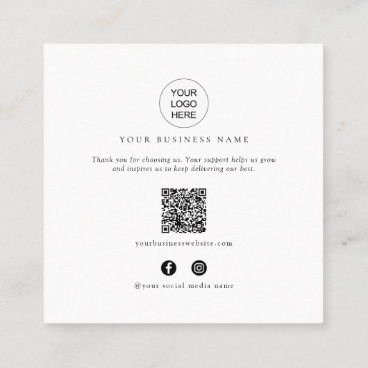 Google Review QR Code social Media Promotional スクエア名刺 (裏面)