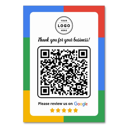 Google Review Request Card  with Logo and QR Code テーブルナンバー (裏面)