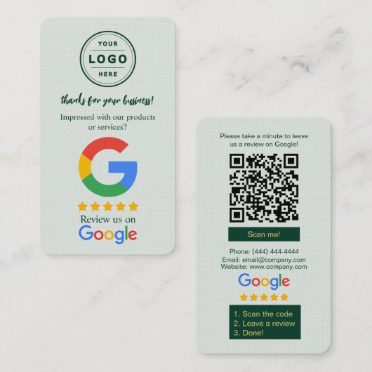 Google Review Request Card  with Logo and QR Code  名刺 (正面/裏面)