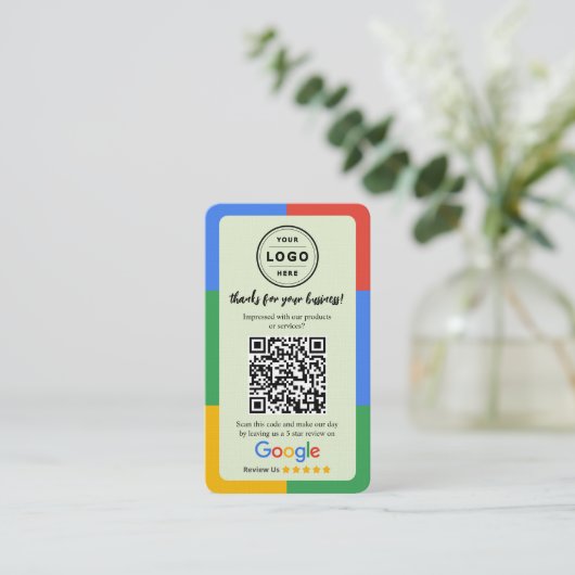 Google Review Request Card  with Logo and QR Code 名刺 (スタンド正面)
