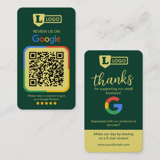Google Review Request Card with QR Code Emerald 名刺 (正面/裏面)