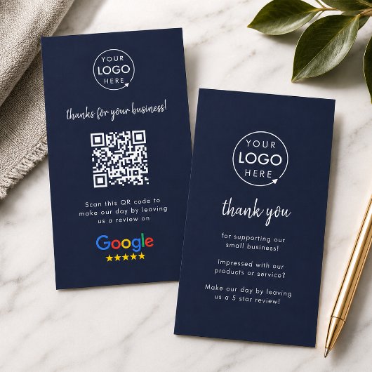 Google Review us Business Thank You QR Code Navy 名刺