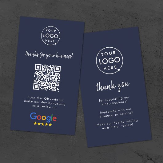Google Review us Business Thank You QR Code Navy 名刺