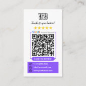 Google Reviews | ビジネスレビューお願いします パープルQRコード 名刺 (正面)