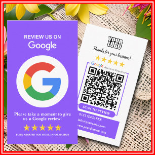 Google Reviews ビジネスレビューお願いします パープルQRコード 名刺