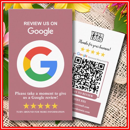 Google Reviews | レビューを書く ローズゴールドQRコード 名刺