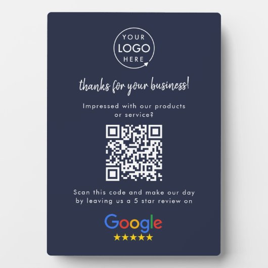 Google Reviews Business Review Link QR Code Navy フォトプラーク (正面)