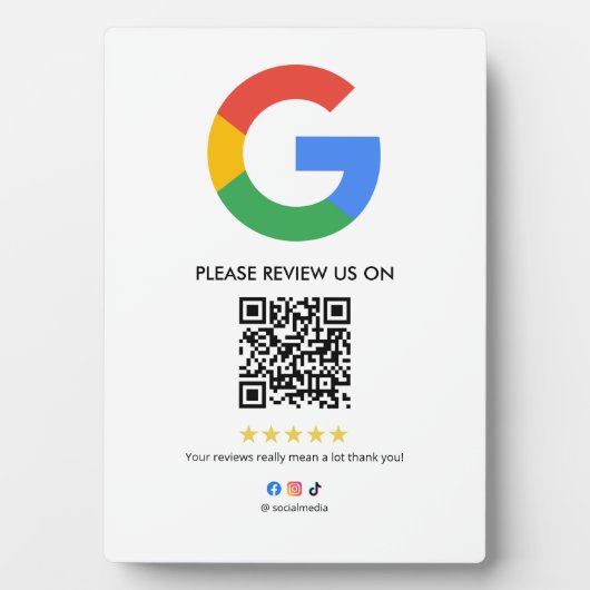 Google Reviews Easel Sign | QR Code Display Plaque フォトプラーク (正面)