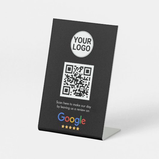 Google Reviews QR Code Dark Theme Custom Logo 台座サイン (正面)