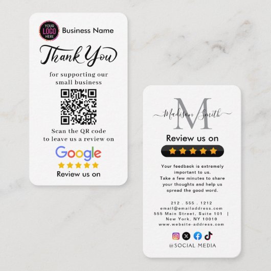Google Reviews With Thank You And QR Code 名刺 (正面/裏面)