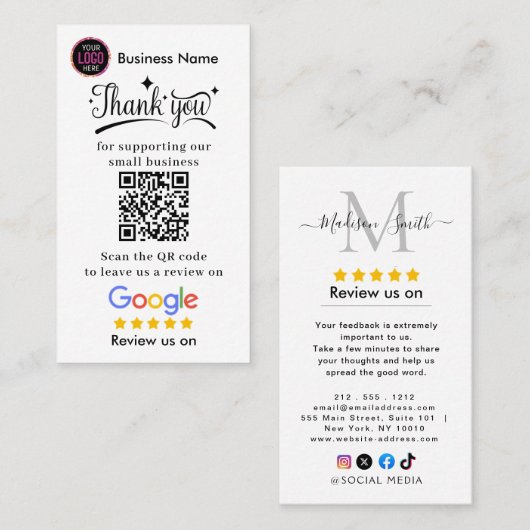 Google Reviews With Thank You And QR Code Business 名刺 (正面/裏面)