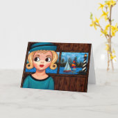 Googlyガールセーラーヘッド花瓶ライトハウスセーリングボート カード (黄色い花)