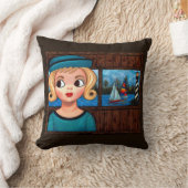 Googlyガールセーラーヘッド花瓶ライトハウスセーリングボート クッション (ブランケット)
