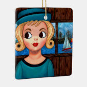 Googlyガールセーラーヘッド花瓶Sailboatかわいい大きな目 セラミックオーナメント (右)