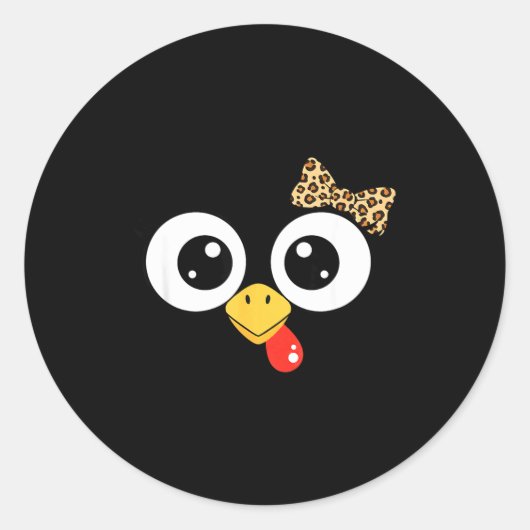 Googly-eyed Turkey With Leopard Bow, Funny Cartoon ラウンドシール (正面)