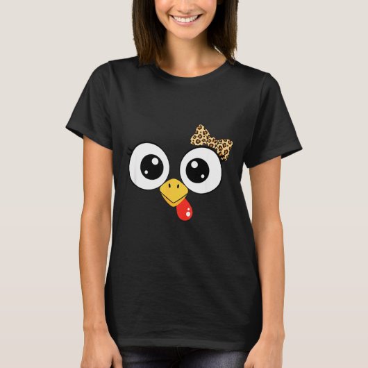 Googly-eyed Turkey With Leopard Bow, Funny Cartoon Tシャツ (正面)