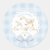 Goose 1st Birthday Blue gingham One Silly Goose ラウンドシール (正面)
