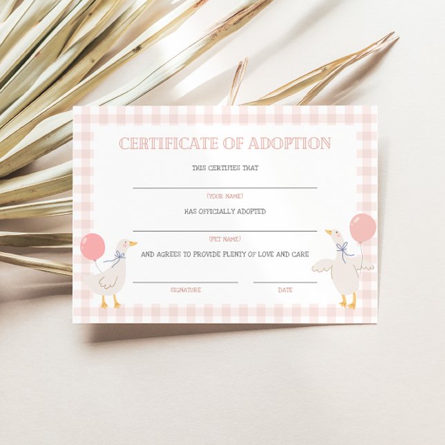 Goose Adoption Certificate Birthday Decor Card (クリエイターアップロード済み)