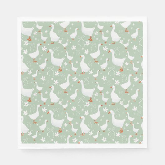 Goose and bow green スタンダードランチョンナプキン (正面)
