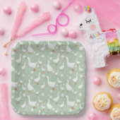 Goose and bows green ペーパープレート (パーティー)