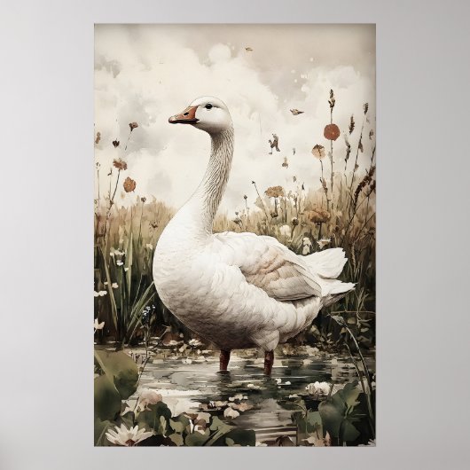 Goose Antique Print, Spring Digital Painting ポスター (正面)