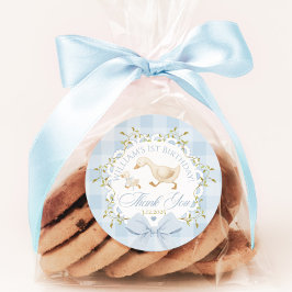 Goose Birthday Blue Gingham Thank you ラウンドシール