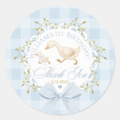 Goose Birthday Blue Gingham Thank you ラウンドシール (正面)