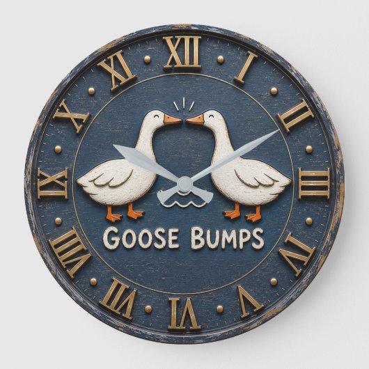 Goose Bumps Funny Goose Pun Farmhouse ラージ壁時計 (正面)