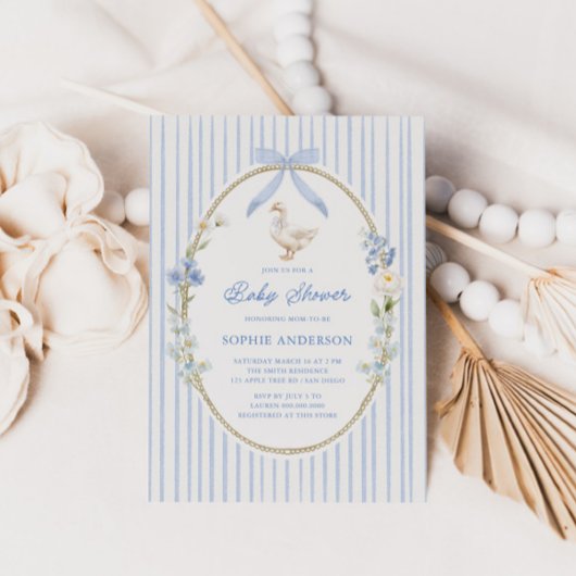 Goose Cottage Blue Baby Shower 招待状