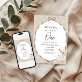 Goose First Birthday Invitation in Neutral Beige 招待状