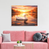 Goose Floating on a Misty Lake キャンバスプリント (インサイチュ (リビング))
