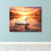 Goose Floating on a Misty Lake キャンバスプリント (インサイチュ (ウッドフロア))