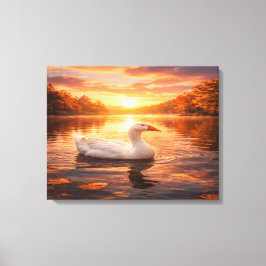 Goose Floating on a Misty Lake キャンバスプリント